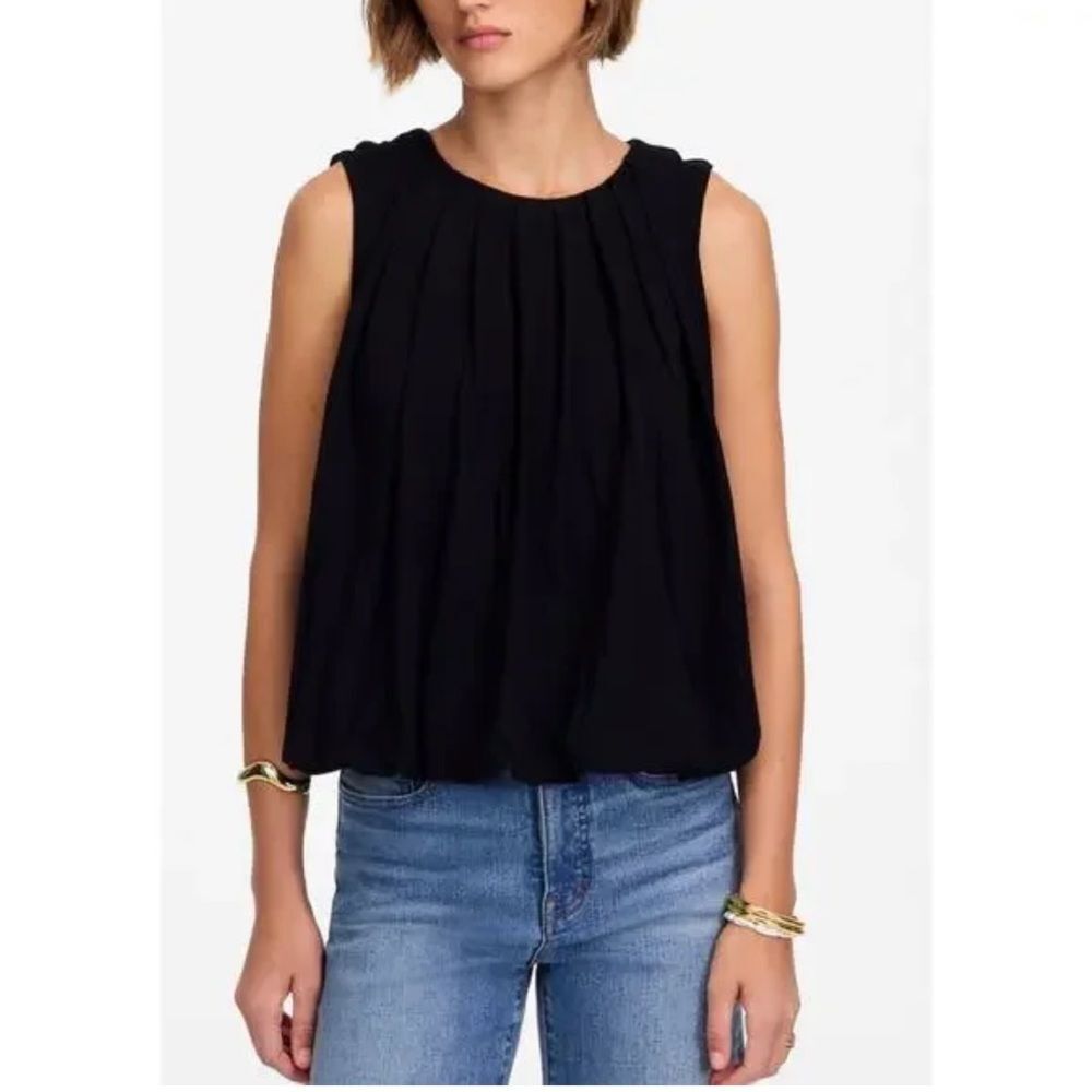 Madewell Sleeveless Crewneck Bubble Top NWT Size XXS Black Pleated Cotton Jersey